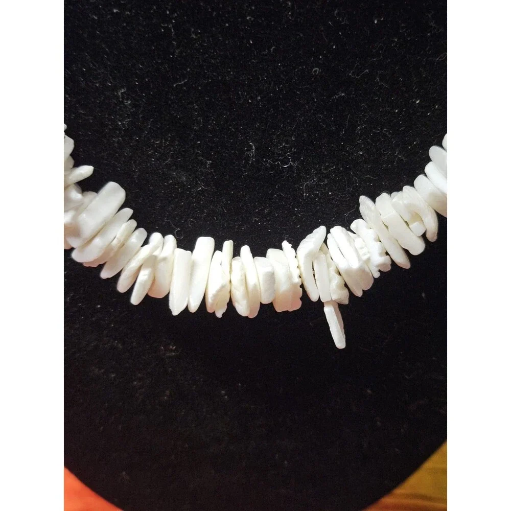 White Natural Shell Chip Beaded Necklace Ball/Bead Chain Beach Bohemian